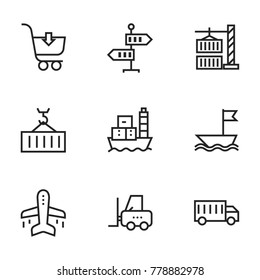 Transport icon set collection. Editable stroke line vectors