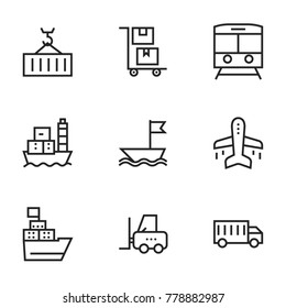 Transport icon set collection. Editable stroke line vectors