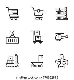 Transport icon set collection. Editable stroke line vectors
