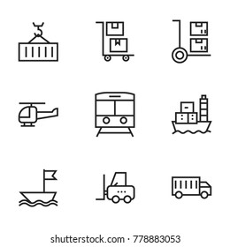 Transport icon set collection. Editable stroke line vectors