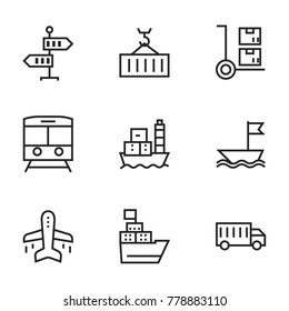 Transport icon set collection. Editable stroke line vectors