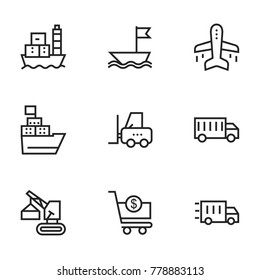 Transport icon set collection. Editable stroke line vectors