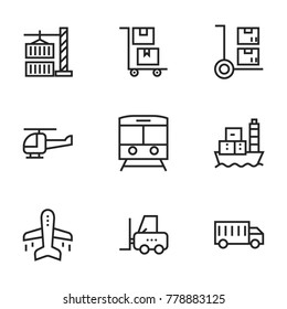 Transport icon set collection. Editable stroke line vectors