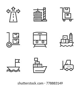 Transport icon set collection. Editable stroke line vectors