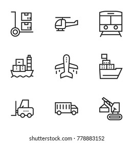 Transport icon set collection. Editable stroke line vectors