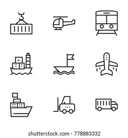 Transport icon set collection. Editable stroke line vectors