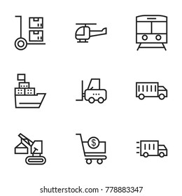 Transport icon set collection. Editable stroke line vectors