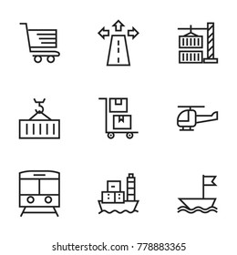 Transport icon set collection. Editable stroke line vectors