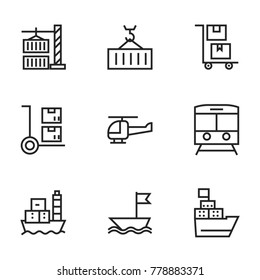 Transport icon set collection. Editable stroke line vectors