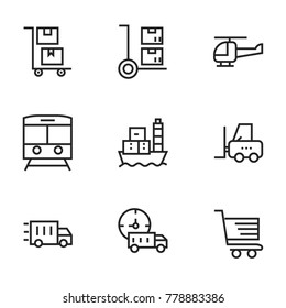 Transport icon set collection. Editable stroke line vectors