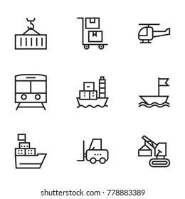 Transport icon set collection. Editable stroke line vectors