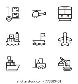 Transport icon set collection. Editable stroke line vectors