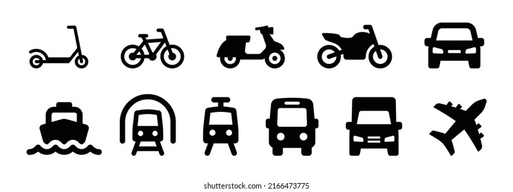 Transport icon set. Collection of vehicle vector symbol.