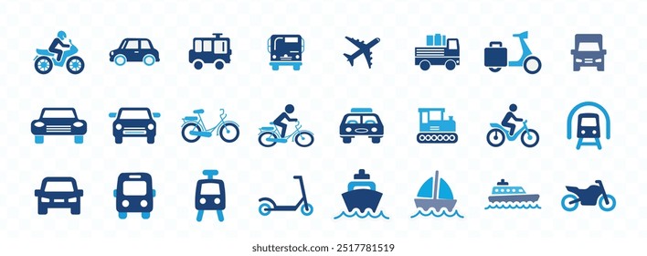 Transport icon set. Collection of vehicle vector symbol.