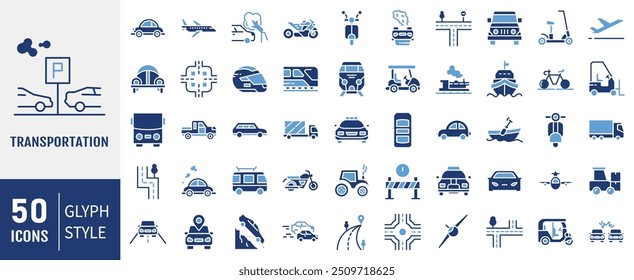 Transport icon set. Containing car, plane, train, bicycle, motorbike, bus and scooter icons. Simple flat vector.collection.