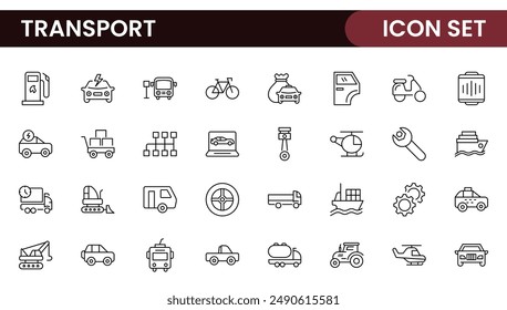 Transport icon set. Containing distribution, shipping, transportation, delivery, cargo, freight, route planning, supply chain, export and import icons. Solid icon collection.