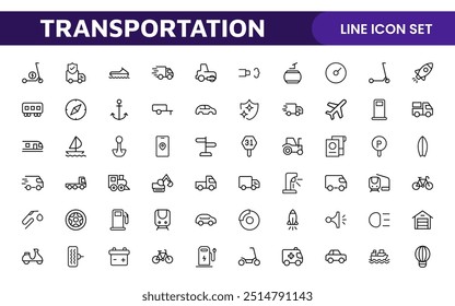 Transport icon set. Containing distribution, shipping, transportation, delivery, cargo, freight, route planning, supply chain, export and import icons. Solid icon collection.