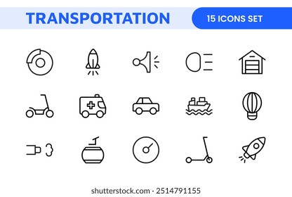Transport icon set. Containing distribution, shipping, transportation, delivery, cargo, freight, route planning, supply chain, export and import icons. Solid icon collection.