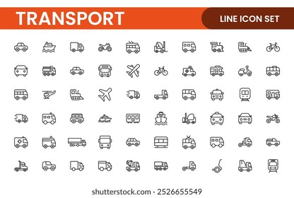 Transport icon set. Containing distribution, shipping, transportation, delivery, cargo, freight, route planning, supply chain, export and import icons. Solid icon collection.