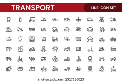 Transport icon set. Containing distribution, shipping, transportation, delivery, cargo, freight, route planning, supply chain, export and import icons. Solid icon collection.
