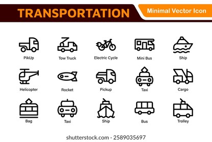 Transport icon set. Containing distribution, shipping, transportation, delivery, cargo, freight, route planning, supply chain, export and import icons. Solid icon collection.