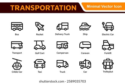 Transport icon set. Containing distribution, shipping, transportation, delivery, cargo, freight, route planning, supply chain, export and import icons. Solid icon collection.