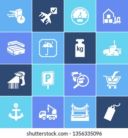 Transport icon set and crane truck with warehouse, anchor and parking sign. Umbrella related transport icon vector for web UI logo design.