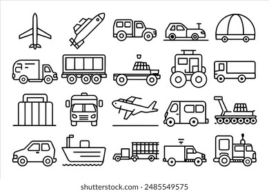 Conjunto de iconos de transporte. Conjunto de iconos de contorno de trazo editables. Ilustración vectorial.
