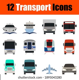 Transport Icon Set. Flat Design. Fully editable vector illustration. Text expanded.