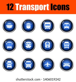 Transport Icon Set. Glossy Button Design. Vector Illustration.