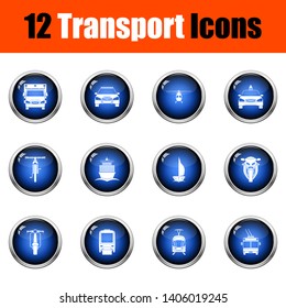 Transport Icon Set. Glossy Button Design. Vector Illustration.