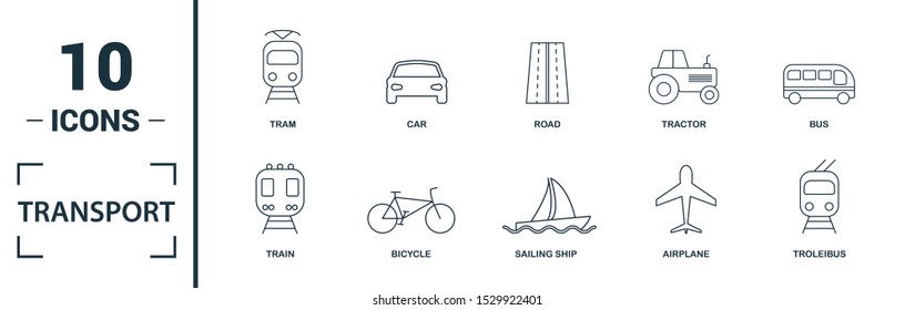 Transport icon set. Include creative elements car, motorcycle, bicycle, trolley bus, taxi icons. Can be used for report, presentation, diagram, web design.