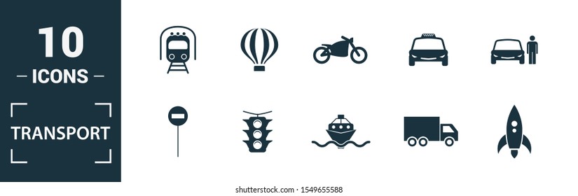 Transport icon set. Include creative elements car, motorcycle, bicycle, troleibus, taxi icons. Can be used for report, presentation, diagram, web design.