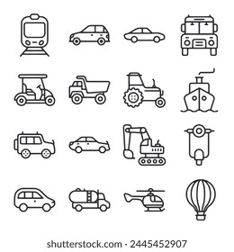 Conjunto de iconos de transporte aislado en blanco