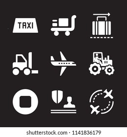 transport icon set. With luggage, airplane and check point  vector icons for graphic design and web