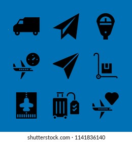 transport icon set. With luggage, delivery truck and airplane  vector icons for graphic design and web
