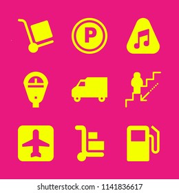 transport icon set. With mechanic stairs, gas station and pick  vector icons for graphic design and web