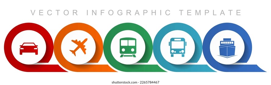 Transport icon set, miscellaneous icons such as car, plane, train, bus and ship for webdesign and mobile applications, flat design infographic vector template in eps 10