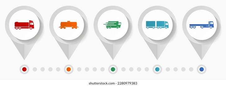 Transport icon set, miscellaneous pointer icons such as truck, cistern, wagon and delivery for webdesign and mobile applications, flat design infographic vector template in eps 10