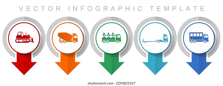 Transport icon set, miscellaneous pointer icons such as bulldozer, concrete mixer, truck and delivery for webdesign and mobile applications, modern design infographic vector template