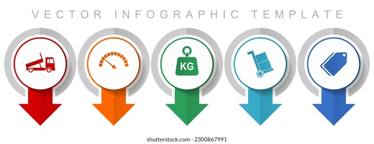 Juego de iconos de transporte, iconos de puntero varios como camión, velocímetro, kg, flecha y entrada para diseño web y aplicaciones móviles, plantilla moderna de vector de infografía de diseño