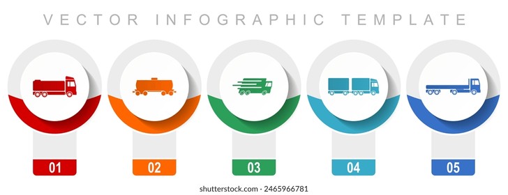 Conjunto de iconos de transporte, varios iconos vectoriales como camión, cisterna, vagón y entrega, Plantilla de infografía de diseño moderno, Botones de Web en 5 opciones de color