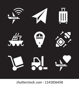 transport icon set. With paper plane, forklift and airplane  vector icons for graphic design and web
