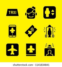 transport icon set. With plane, security gate and flight mode  vector icons for graphic design and web