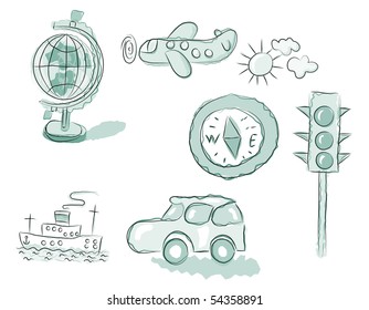 transport icon set. Rough scribble pencil