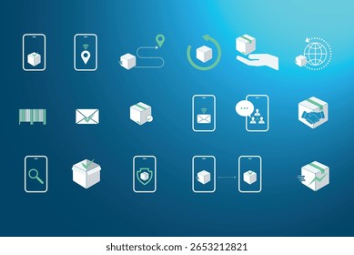 Transport Icon Set, Search Symbol Outline, Parcel Delivery Icon Set, Courier Service, Order Tracking, Box, Parcel Protection,You Can Easily Change Color.