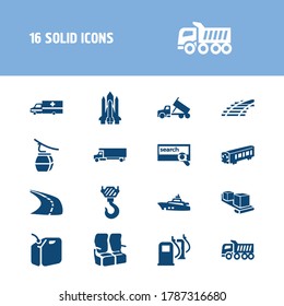 Juego de iconos de transporte y lanzadera con caja de búsqueda, yate y teleférico. Vector de icono de transporte relacionado con cabina de esquí para el diseño del logotipo de la interfaz de usuario web.