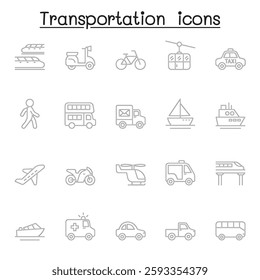 Transport icon set in thin line stlye