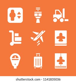 transport icon set. With travel, parking meter and airplane  vector icons for graphic design and web