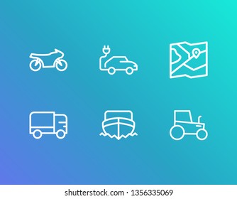 Transport icon set and truck with motorbike, tractor and boat. Ship related transport icon vector for web UI logo design.